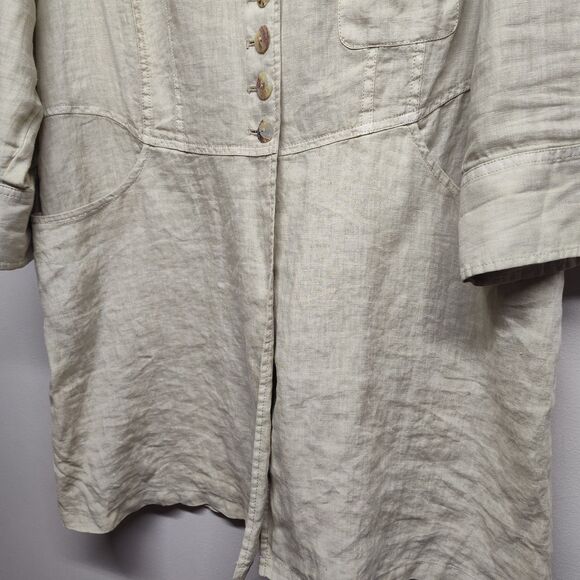Soft Surroundings Blazer Jacket Women Size L Tan 100% Linen 3/4 Sleeve Casual - Picture 4 of 7